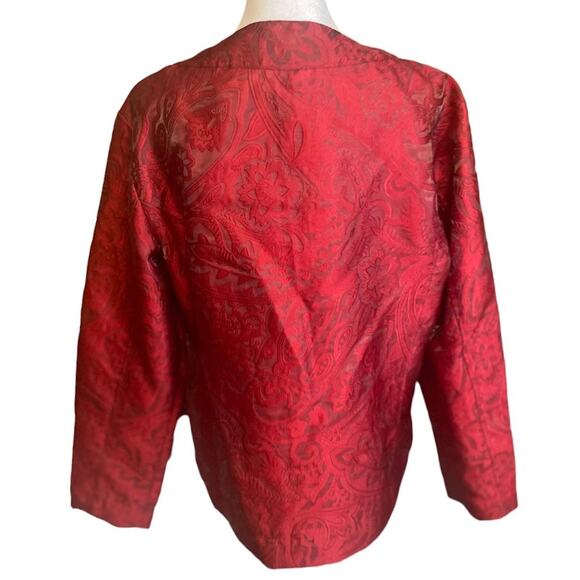 Chico's Red Paisley Silk Look Blazer Size 2 (12) - Picture 3 of 7